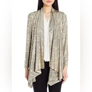 NWT Calvin Klein Open Front Metallic Flyaway Gold Cascading Cardigan Sweater